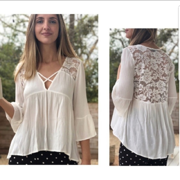 CGDesigns Tops - SALE !! NEW WhiteTop Lace Back Bell Sleeve S M L